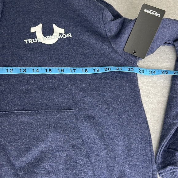 True Religion Mens Size Large Pullover Hoodie Blue TR Repeat Slant Logo Y2K NWT - Picture 7 of 11